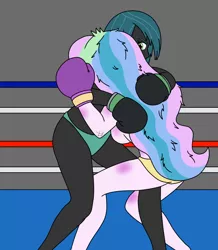 Size: 900x1030 | Tagged: suggestive, artist:linedraweer, derpibooru import, princess celestia, queen chrysalis, changeling, fighting is magic, equestria girls, barefoot, bikini, boxing, boxing gloves, boxing ring, breasts, clinch, clothes, comic, commission, equestria girls-ified, feet, fight, foxy boxing, image, png, principal celestia, profile, sports, sports panties, swimsuit, tapping