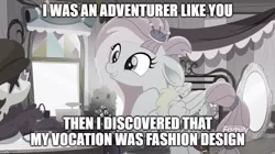 Size: 888x499 | Tagged: safe, derpibooru import, edit, edited screencap, screencap, kerfuffle, pegasus, pony, rainbow roadtrip, amputee, arrow to the knee, bait and switch, clothes, dark comedy, discovery family logo, female, mare, meme, prosthetic leg, prosthetic limb, prosthetics, solo, text