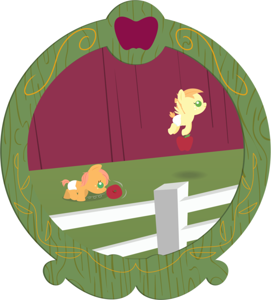 Size: 2460x2730 | Tagged: safe, anonymous artist, derpibooru import, oc, oc:crabapple cider, oc:summer breeze, earth pony, pegasus, pony, series:fm holidays, apple, baby, baby pony, barn, brother and sister, colt, father's day, female, fence, filly, food, freckles, hoof hold, lineless, male, offspring, parent:big macintosh, parent:fluttershy, parents:fluttermac, picture frame, pushing, rolling, siblings, sweet apple acres