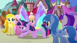 Size: 1280x720 | Tagged: safe, derpibooru import, screencap, twilight sparkle, twilight sparkle (alicorn), alicorn, pony, rainbow roadtrip, butt, colored wings, multicolored wings, plot, rainbow wings, spread wings, wing bling, wings