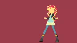 Size: 3840x2160 | Tagged: safe, artist:toastybrownpotatoes, derpibooru import, sunset shimmer, equestria girls, my past is not today, clothes, female, jacket, lineless, minimalist, modern art, red background, simple background, solo, vector