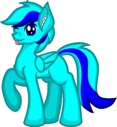 Size: 582x632 | Tagged: safe, artist:zeka10000, derpibooru import, oc, oc:sky gamer, unofficial characters only, earth pony, pegasus, pony, blank flank, full body, looking at you, male, one eye closed, one hoof raised, request, requested art, simple background, solo, stallion, standing, tongue out, transparent background, wink