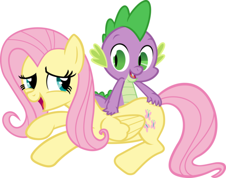 Size: 1006x795 | Tagged: artist needed, source needed, safe, derpibooru import, fluttershy, spike, dragon, pegasus, pony, back scratching, cute, female, flutterspike, looking at each other, male, mare, open mouth, shipping, smiling, straight, vector