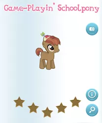 Size: 407x492 | Tagged: safe, derpibooru import, button mash, earth pony, pony, app, colt, game, gameloft, hat, male, mobile game, solo, stars