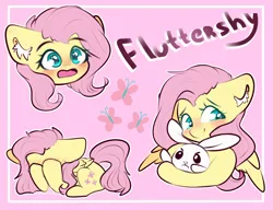 Size: 2600x2000 | Tagged: safe, artist:etoz, derpibooru import, part of a set, angel bunny, fluttershy, pegasus, pony, blushing, bust, covering face, cute, cutie mark, duo, ear fluff, expressions, female, fluttershy's cutie mark, folded wings, hug, looking at you, mare, name, open mouth, prone, shyabetes, smiling, surprised, three quarter view, wings