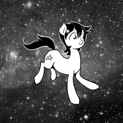Size: 1280x1280 | Tagged: artist needed, safe, derpibooru import, seven seas, star dancer, earth pony, pony, my little pony: the manga, black and white, female, grayscale, mare, monochrome, solo, space, stars, universe
