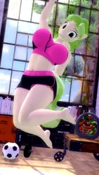 Size: 2160x3840 | Tagged: 3d, anthro, artist:loveslove, big breasts, breasts, busty ms. peachbottom, chickadee, derpibooru import, feet, female, jumping, ms. peachbottom, solo, solo female, sports, suggestive