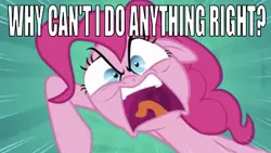 Size: 640x361 | Tagged: safe, derpibooru import, edit, edited screencap, editor:undeadponysoldier, screencap, pinkie pie, earth pony, pony, angry, big pink loser, caption, female, image macro, looking at you, mare, meme, open mouth, raised hoof, reference, solo, spongebob squarepants, talking to viewer, text, yelling