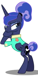 Size: 6000x12000 | Tagged: safe, artist:sunshi, derpibooru import, princess luna, alicorn, pony, between dark and dawn, absurd resolution, alternate hairstyle, barehoof, clothes, eyeshadow, female, folded wings, hair bun, hawaiian shirt, leaning, looking back, makeup, mare, shirt, simple background, smiling, smirk, solo, tail bun, transparent background, vector, wings