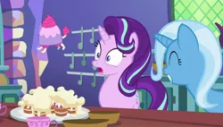 Size: 1600x908 | Tagged: safe, derpibooru import, screencap, starlight glimmer, teacup poodle, trixie, dog, pony, poodle, all bottled up, cup, teacup