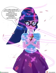 Size: 3090x4000 | Tagged: safe, artist:dieart77, derpibooru import, sci-twi, twilight sparkle, equestria girls, equestria girls series, blushing, book, clothes, female, geode of telekinesis, glasses, ivrea argentina, magic, magical geodes, manga, ponytail, simple background, skirt, solo, spanish, speech bubble, translation request, white background