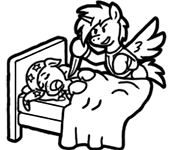 Size: 172x150 | Tagged: safe, artist:crazyperson, derpibooru import, pony, fallout equestria, fallout equestria: commonwealth, bed, fanfic art, generic pony, imminent murder, knife, picture for breezies, sleeping