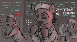 Size: 1657x915 | Tagged: safe, artist:jellymaggot, derpibooru import, oc, ponified, earth pony, pony, :o, anatoly dyatlov, antagonist, apathetic, chernobyl, chernobyl (2019), clothes, computer, control panel, derp, exclamation point, facial hair, frown, gritted teeth, hat, image, jpeg, limited palette, looking down, male, moustache, mutation, open mouth, panicking, psychopath, raised eyebrow, scared, screaming, shocked, sketch, stallion, suddenly hands, text, transformation, wat, wide eyes
