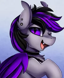 Size: 1446x1764 | Tagged: safe, artist:pridark, derpibooru import, oc, oc:nyro strider, bat pony, pony, bat pony oc, bat wings, bust, commission, cute, one eye closed, portrait, solo, wings, wink