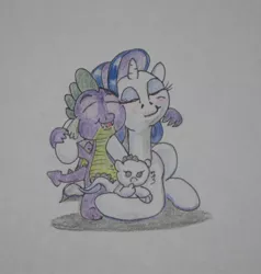 Size: 1012x1064 | Tagged: safe, artist:hillbe, derpibooru import, rarity, spike, dracony, dragon, hybrid, pony, female, interspecies offspring, male, offspring, parent:rarity, parent:spike, parents:sparity, shipping, sparity, straight, traditional art, winged spike