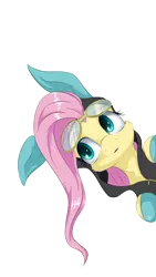 Size: 2160x3840 | Tagged: safe, artist:coldtrail, derpibooru import, fluttershy, pegasus, pony, animal costume, bunny costume, bunny ears, bunnyshy, clothes, costume, cute, dangerous mission outfit, female, goggles, hoodie, looking at something, mare, newbie artist training grounds, shyabetes, simple background, sneaking, sneaky, solo, transparent background