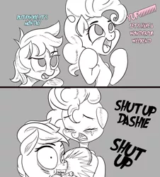 Size: 1535x1700 | Tagged: semi-grimdark, artist:velcius, derpibooru import, pinkie pie, rainbow dash, pony, broken teeth, comic, crying, monochrome, mood whiplash, punch, tooth