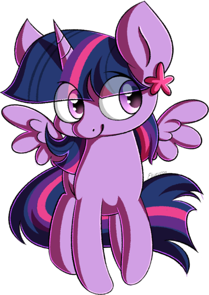 Size: 2786x3936 | Tagged: safe, artist:ekveviron, derpibooru import, twilight sparkle, twilight sparkle (alicorn), alicorn, pony, cute, eye clipping through hair, female, flower, flower in hair, high res, mare, simple background, solo, spread wings, transparent background, twiabetes, wings