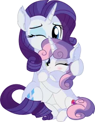 Size: 5959x7654 | Tagged: safe, artist:cyanlightning, derpibooru import, rarity, sweetie belle, pony, unicorn, .svg available, absurd resolution, blushing, cute, cutie mark, duo, ear fluff, eyeshadow, female, filly, holding, hug, makeup, mare, one eye closed, siblings, simple background, sisters, sitting, smiling, teary eyes, the cmc's cutie marks, transparent background, vector