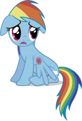 Size: 3842x5644 | Tagged: semi-grimdark, artist:j5a4, derpibooru import, rainbow dash, pegasus, pony, abuse, bruised, dashabuse, female, floppy ears, frown, hooves, looking away, mare, open mouth, rose of life, sad, simple background, sitting, solo, transparent background, vector, wings