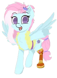 Size: 1106x1500 | Tagged: safe, artist:rhythmpixel, derpibooru import, kerfuffle, pegasus, pony, rainbow roadtrip, amputee, clothes, cute, female, fufflebetes, happy, lineless, mare, prosthetic leg, prosthetic limb, prosthetics, simple background, solo, transparent background