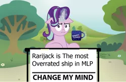 Size: 1024x664 | Tagged: safe, artist:aleximusprime, derpibooru import, starlight glimmer, pony, unicorn, :i, anti-shipping, change my mind, empathy cocoa, female, floppy ears, glowing horn, horn, i mean i see, implied lesbian, implied rarijack, implied shipping, magic, meme, opinion, solo, telekinesis, truth