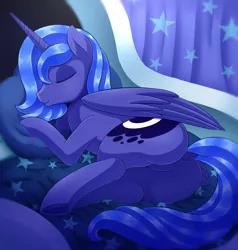 Size: 1000x1050 | Tagged: safe, artist:vavacung, derpibooru import, princess luna, alicorn, pony, butt, cute, dock, doodle, female, luna's room, mare, moonbutt, plot, ribbon, s1 luna, sleeping, solo