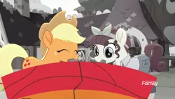 Size: 1280x720 | Tagged: safe, derpibooru import, screencap, applejack, torque wrench, pony, rainbow roadtrip, fixing, hammer, mouth hold, rainbow