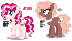 Size: 733x423 | Tagged: safe, artist:awoomarblesoda, derpibooru import, oc, oc:strawberry swiss, oc:suzy q, unofficial characters only, earth pony, pony, base used, female, mare, offspring, parent:cheese sandwich, parent:pinkie pie, parents:cheesepie, reference sheet, simple background, transparent background