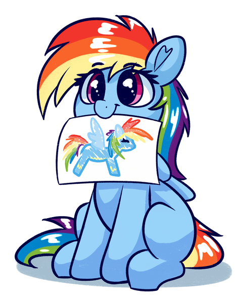 Size: 1965x2501 | Tagged: safe, artist:graphene, derpibooru import, rainbow dash, pegasus, pony, :t, atg 2019, blank flank, clothes, cute, daaaaaaaaaaaw, dashabetes, drawing, eye clipping through hair, female, filly, filly rainbow dash, hnnng, mouth hold, newbie artist training grounds, simple background, sitting, smiling, solo, uniform, weapons-grade cute, white background, wonderbolts uniform, younger