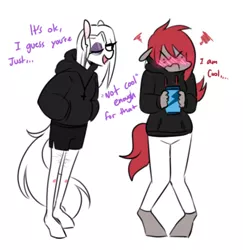 Size: 436x448 | Tagged: anthro, artist:redxbacon, blushing, clothes, cross, derpibooru import, eyeshadow, female, hoodie, makeup, oc, oc:cherry stone, oc:rubber bunny, self harm scars, semi-grimdark, unofficial characters only