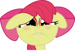 Size: 900x611 | Tagged: safe, artist:x-discord-x, derpibooru import, apple bloom, earth pony, pony, call of the cutie, adorabloom, blushing, bucktooth, cute, female, filly, floppy ears, lip bite, sad, sad face, sadorable, solo, vector