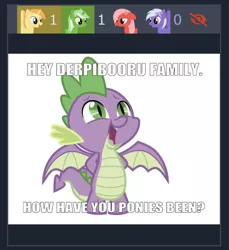 Size: 750x819 | Tagged: safe, derpibooru import, edit, editor:undeadponysoldier, spike, oc, oc:comment, oc:downvote, oc:favourite, oc:upvote, ponified, dragon, pony, derpibooru, breaking the fourth wall, derpibooru family, derpibooru ponified, hands behind back, i see what you did there, looking up, male, meta, open mouth, simple background, solo, spread wings, text, white background, winged spike, wings