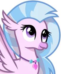 Size: 789x958 | Tagged: artist:rainbow eevee, birb, classical hippogriff, cute, derpibooru import, diastreamies, female, hippogriff, jewelry, looking up, necklace, safe, silverstream, simple background, solo, transparent background