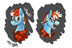 Size: 800x534 | Tagged: safe, artist:jimmyjamno1, derpibooru import, oc, oc:doofs, pony, bust, commission, flannel, glasses, happy, male, stallion