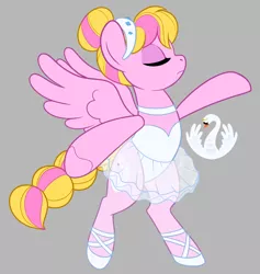 Size: 950x1003 | Tagged: safe, artist:shadeysix, derpibooru import, oc, oc:swan song, unofficial characters only, pegasus, pony, ballerina, ballet, ballet slippers, bipedal, clothes, eyes closed, female, hair bun, jewelry, mare, tiara, tights, tutu