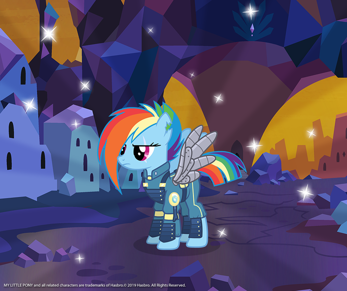 Size: 940x788 | Tagged: safe, derpibooru import, rainbow dash, pegasus, pony, the cutie re-mark, alternate hairstyle, alternate timeline, amputee, apocalypse dash, artificial wings, augmented, clothes, crystal empire, crystal war timeline, female, gameloft, mare, mechanical wing, military uniform, prosthetic limb, prosthetic wing, prosthetics, scar, solo, sombra empire, sombraverse, sparkles, torn ear, uniform, wings