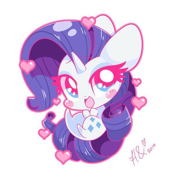 Size: 3892x4020 | Tagged: safe, artist:hungrysohma, derpibooru import, rarity, pony, unicorn, blush sticker, blushing, chibi, female, heart, looking at you, mare, simple background, solo, white background