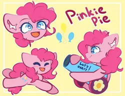 Size: 2600x2000 | Tagged: safe, artist:etoz, derpibooru import, pinkie pie, pony, blushing, bust, cheek fluff, chest fluff, colored pupils, cute, cutie mark, diapinkes, ear fluff, eyes closed, multeity, open mouth, party cannon, pinkie pie's cutie mark, portrait, solo, starry eyes, wingding eyes