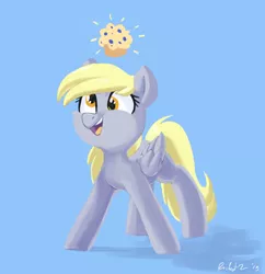 Size: 2686x2780 | Tagged: safe, artist:pucksterv, derpibooru import, derpy hooves, pegasus, pony, atg 2019, blue background, cute, derpabetes, female, food, mare, muffin, newbie artist training grounds, open mouth, simple background, solo