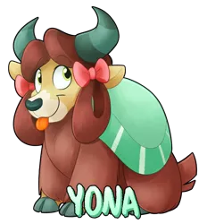 Size: 1280x1380 | Tagged: safe, artist:luximus17, derpibooru import, yona, yak, :p, bow, cloven hooves, cute, female, hair bow, monkey swings, simple background, sitting, solo, tongue out, transparent background, yonadorable