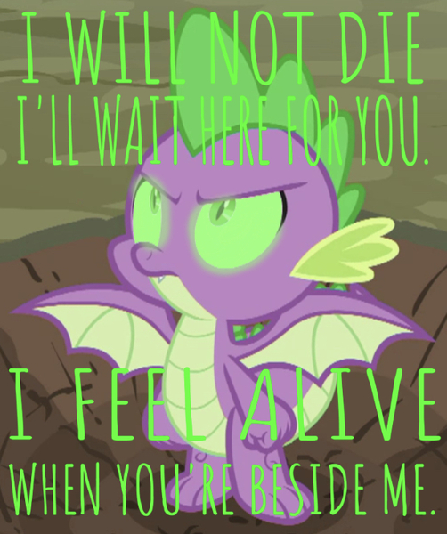 Size: 642x768 | Tagged: angry, badass, caption, confidence, cropped, derpibooru import, dragon, edgy, edit, edited screencap, editor:undeadponysoldier, glowing eyes, green eyes, image macro, looking at you, lyrics, male, molt down, safe, screencap, solo, song reference, spike, spread wings, talking to viewer, text, three days grace, time of dying, winged spike, wings, word art