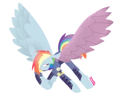 Size: 792x612 | Tagged: safe, artist:vanillaswirl6, derpibooru import, rainbow dash, pony, the cutie re-mark, alternate timeline, alternate universe, amputee, artificial wings, augmented, crystal war timeline, mechanical wing, old art, prosthetic limb, prosthetic wing, prosthetics, simple background, solo, spread wings, transparent background, wings