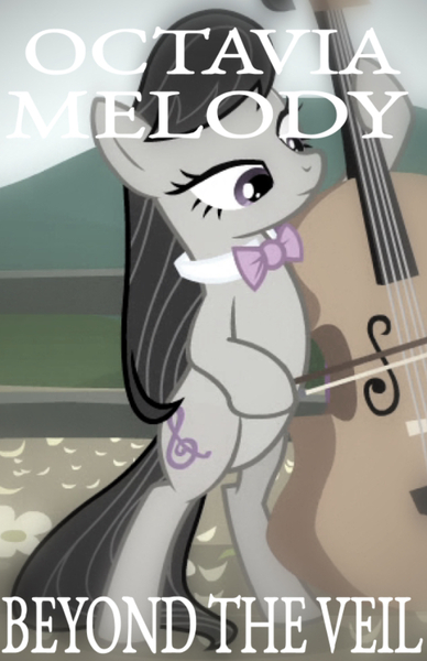 Size: 639x989 | Tagged: safe, derpibooru import, edit, edited screencap, editor:undeadponysoldier, screencap, octavia melody, earth pony, pony, inspiration manifestation, album cover, beautiful, beyond the veil, bipedal, bowtie, caption, cello, cropped, dexterous hooves, female, hoof hold, image macro, lindsey stirling, mare, musical instrument, parody, solo, song reference, text, word art