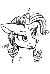 Size: 1000x1500 | Tagged: safe, artist:tillie-tmb, derpibooru import, rarity, pony, unicorn, bust, female, mare, monochrome, portrait, solo