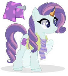 Size: 369x409 | Tagged: safe, artist:raflesplatt, derpibooru import, oc, oc:cotton fluff, unofficial characters only, pony, unicorn, base used, clothes, female, magical lesbian spawn, mare, offspring, parent:kerfuffle, parent:rarity, parents:rarifuffle, scarf, simple background, solo, transparent background