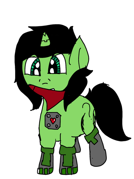 Size: 1440x1920 | Tagged: safe, artist:scotch, derpibooru import, oc, oc:anonfilly, cyborg, pony, robot, robot pony, bandana, cybernetic eyes, female, filly