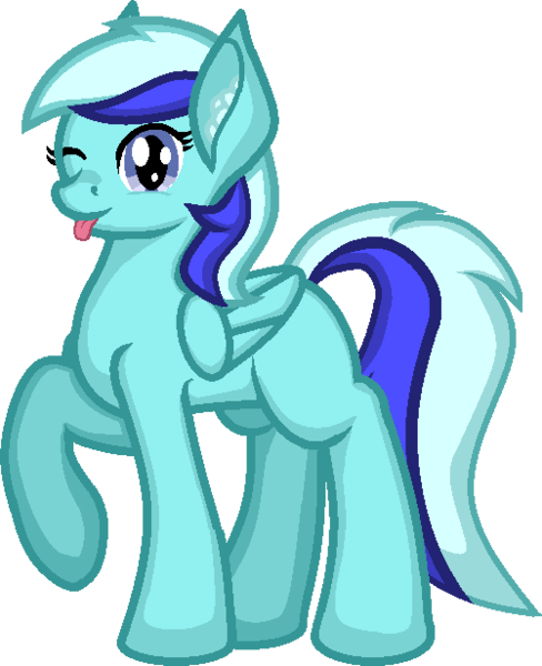 Size: 501x616 | Tagged: safe, artist:zeka10000, derpibooru import, oc, oc:minty gamer, unofficial characters only, pegasus, pony, blank flank, ear fluff, female, full body, looking at you, mare, one eye closed, request, requested art, simple background, solo, standing, tongue out, transparent background, wink