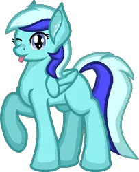 Size: 501x616 | Tagged: safe, artist:zeka10000, derpibooru import, oc, oc:minty gamer, unofficial characters only, pegasus, pony, blank flank, ear fluff, female, full body, looking at you, mare, one eye closed, request, requested art, simple background, solo, standing, tongue out, transparent background, wink