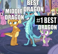 Size: 642x593 | Tagged: safe, derpibooru import, edit, edited edit, edited screencap, editor:undeadponysoldier, screencap, huckleberry, princess ember, smolder, spike, dragon, pony, school daze, angry, best dragon, caption, cropped, crossed arms, dragoness, female, friendship student, image macro, male, mare, smiling, spikelove, text, unamused